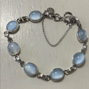 Catamore 1/20 12K white gold filled moonstone bracelet 7” w/safety chain
